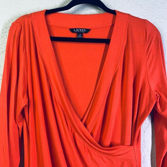 LAUREN RALPH LAUREN‎ Blouse Large Faux Wrap Draped 3/4 Sleeve RLL Embroidered - Picture 4 of 12